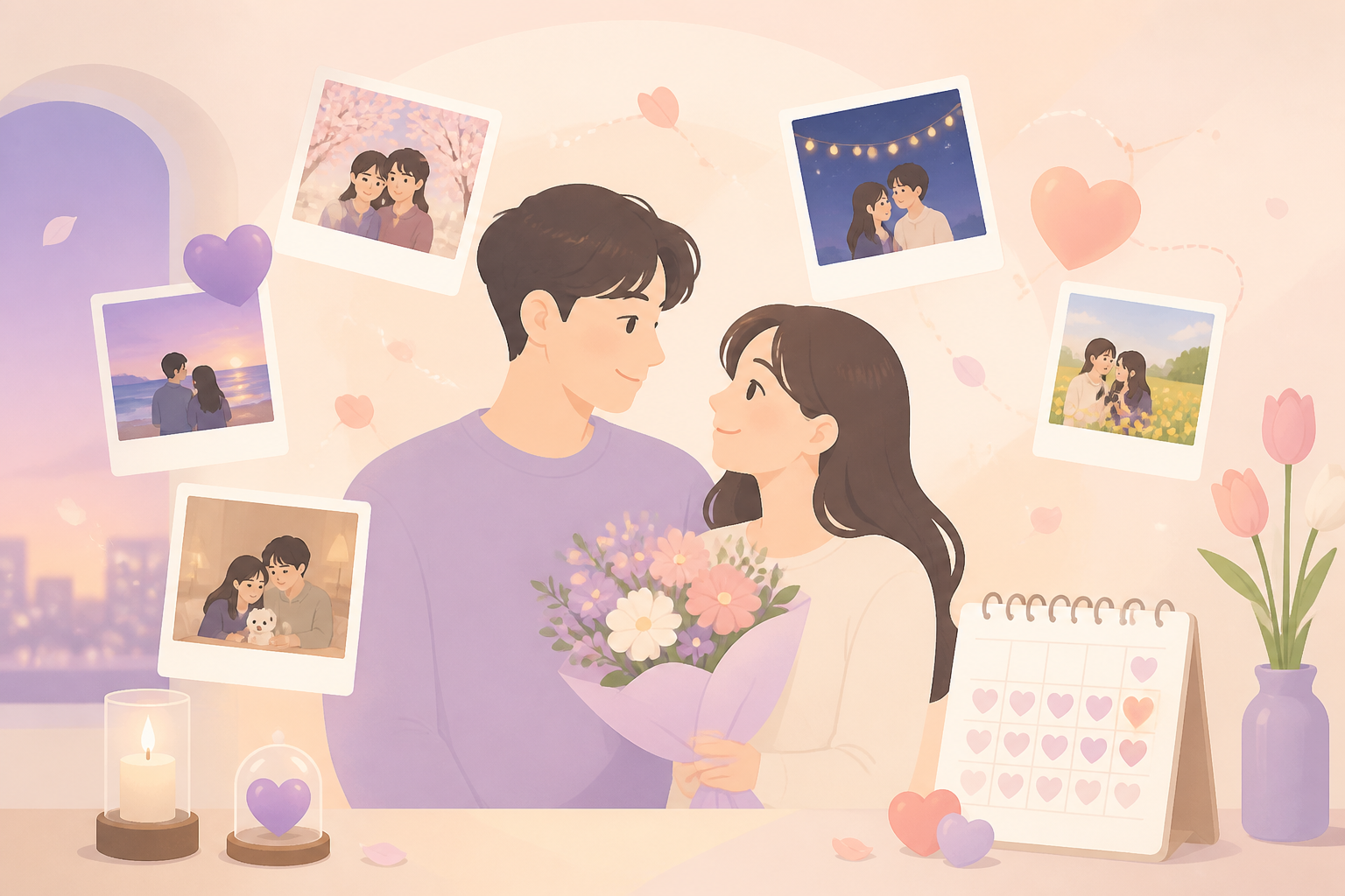 Dayly D-Day Countdown memory themes with photos and hearts
