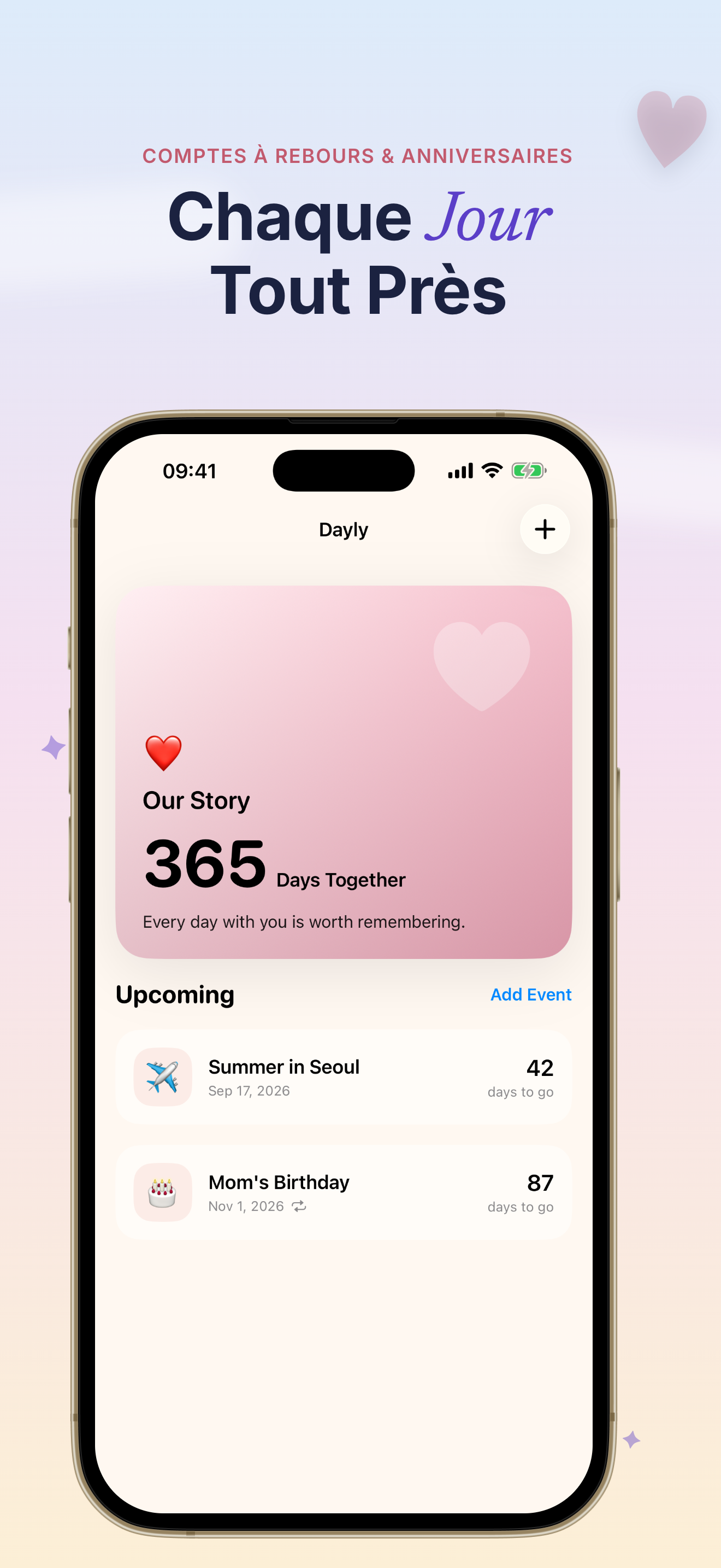 Capture d'écran de l'app Dayly compte à rebours D-Day 1
