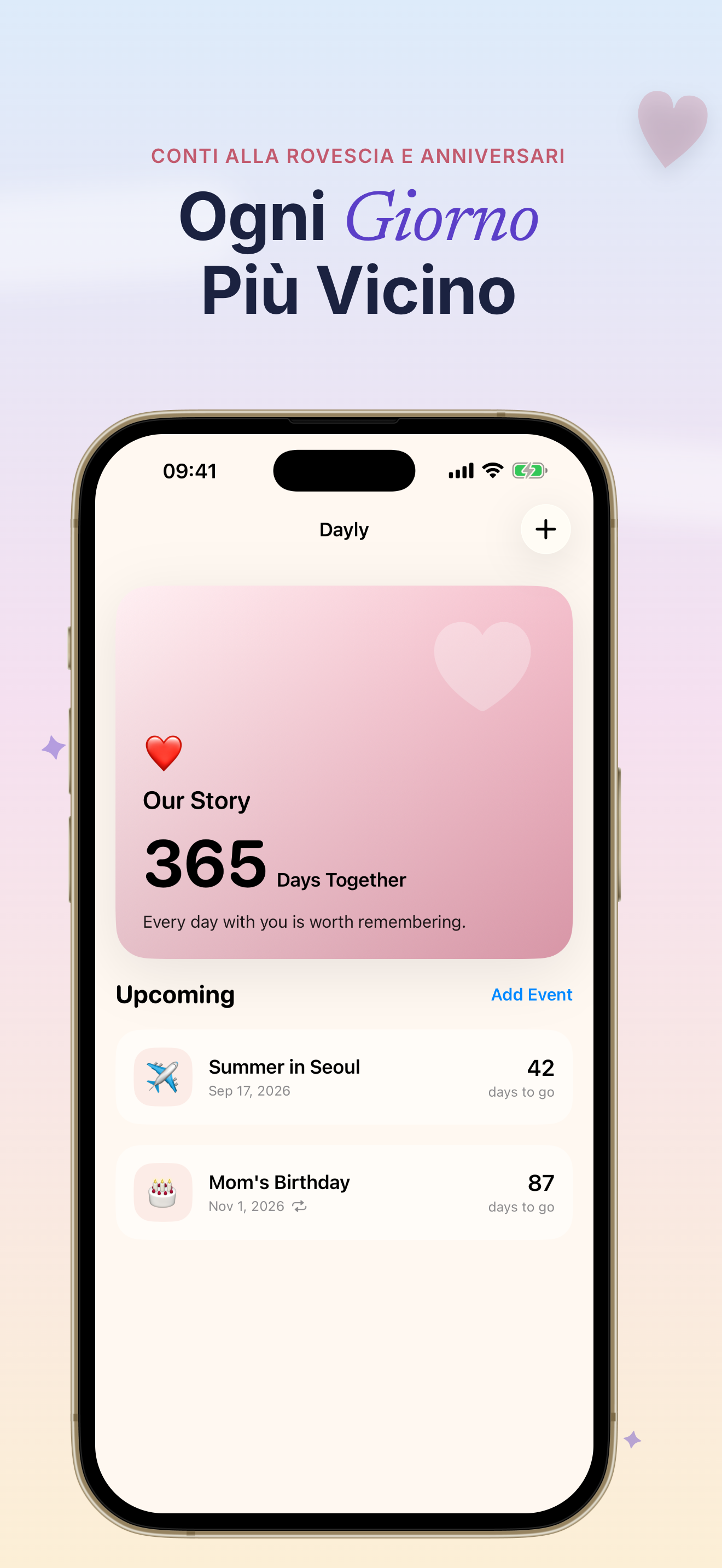 Screenshot dell'app Dayly conto alla rovescia D-Day 1