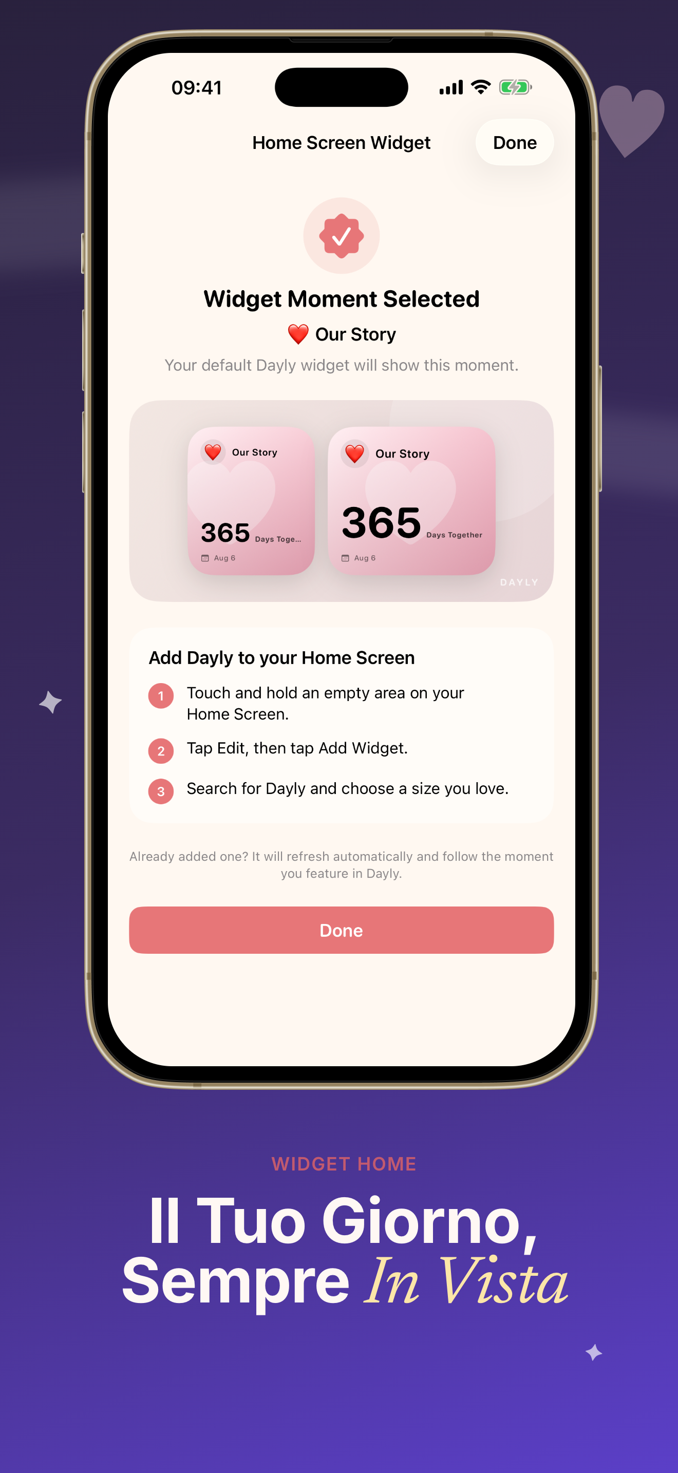 Screenshot dell'app Dayly conto alla rovescia D-Day 5