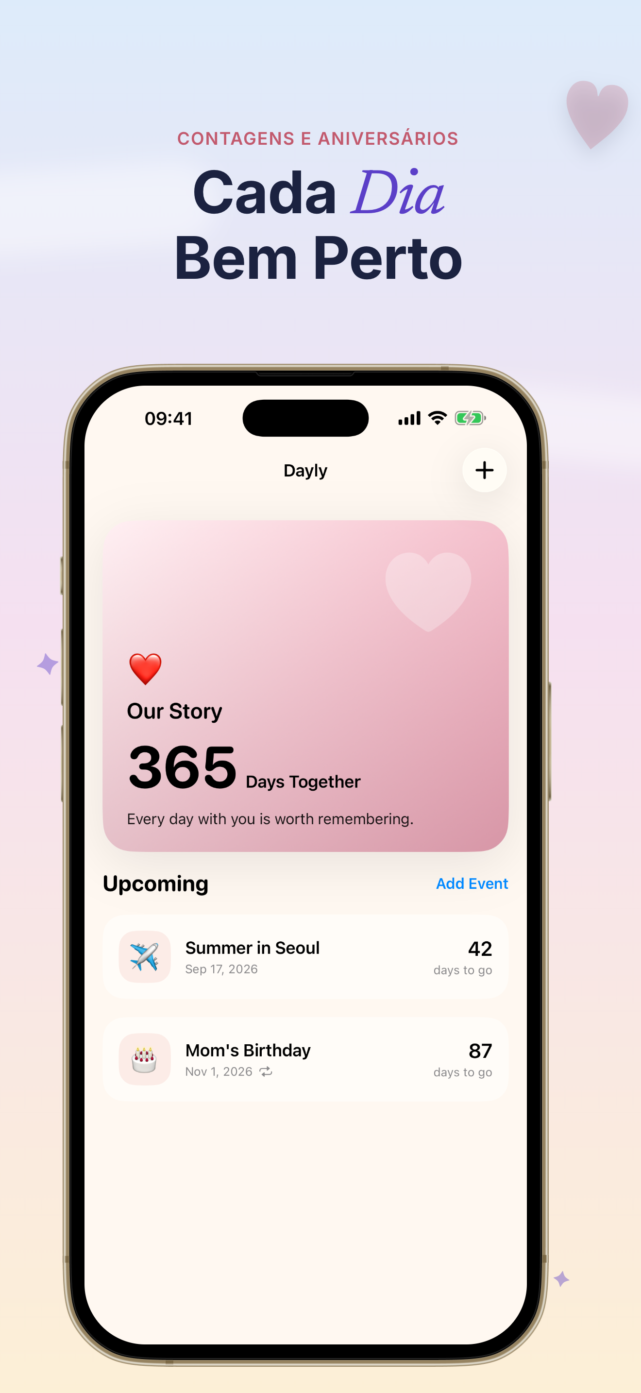 Captura de tela do app Dayly contagem regressiva D-Day 1