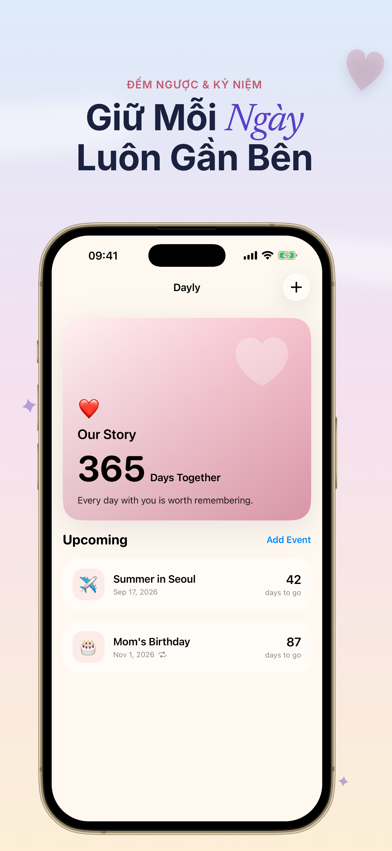 Ảnh chụp màn hình app Dayly đếm ngược D-Day 1
