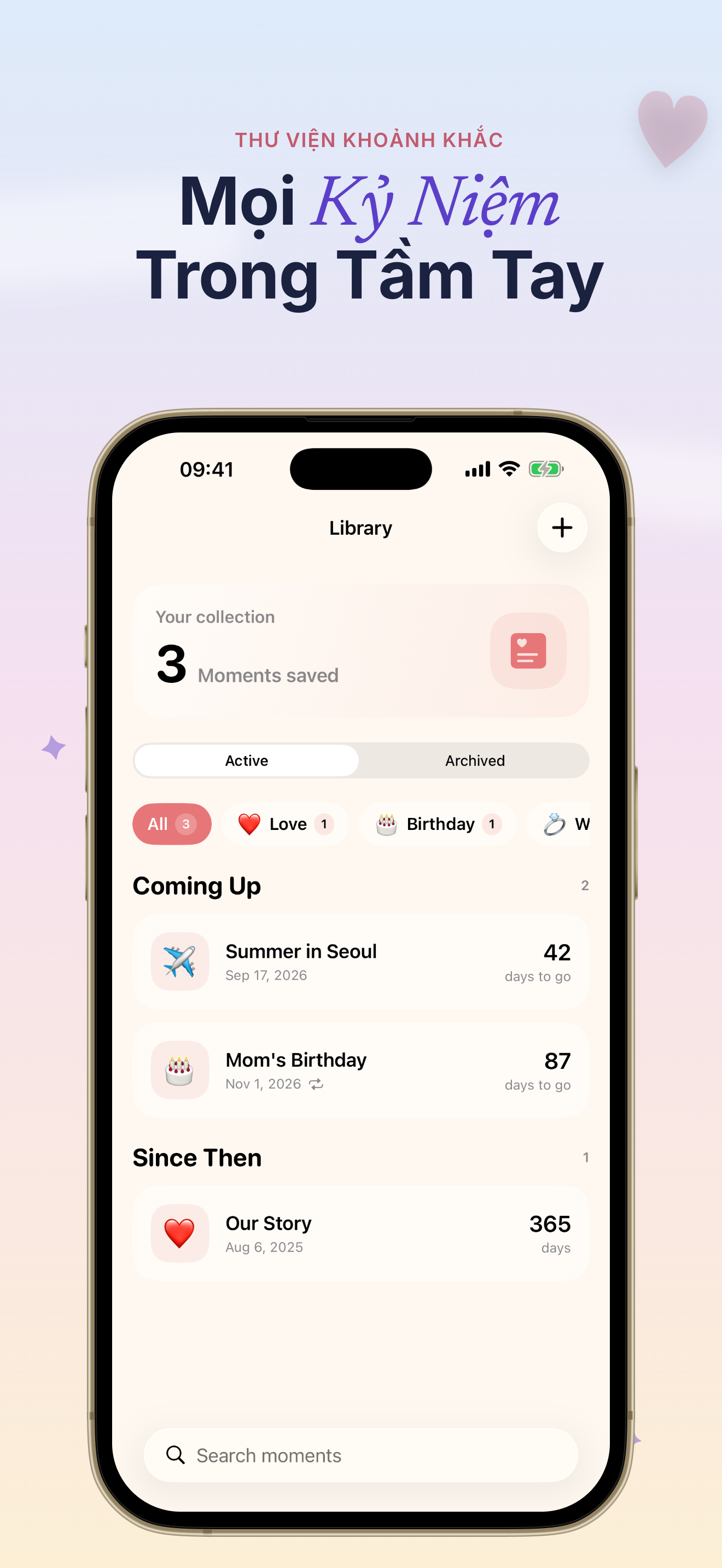 Ảnh chụp màn hình app Dayly đếm ngược D-Day 3